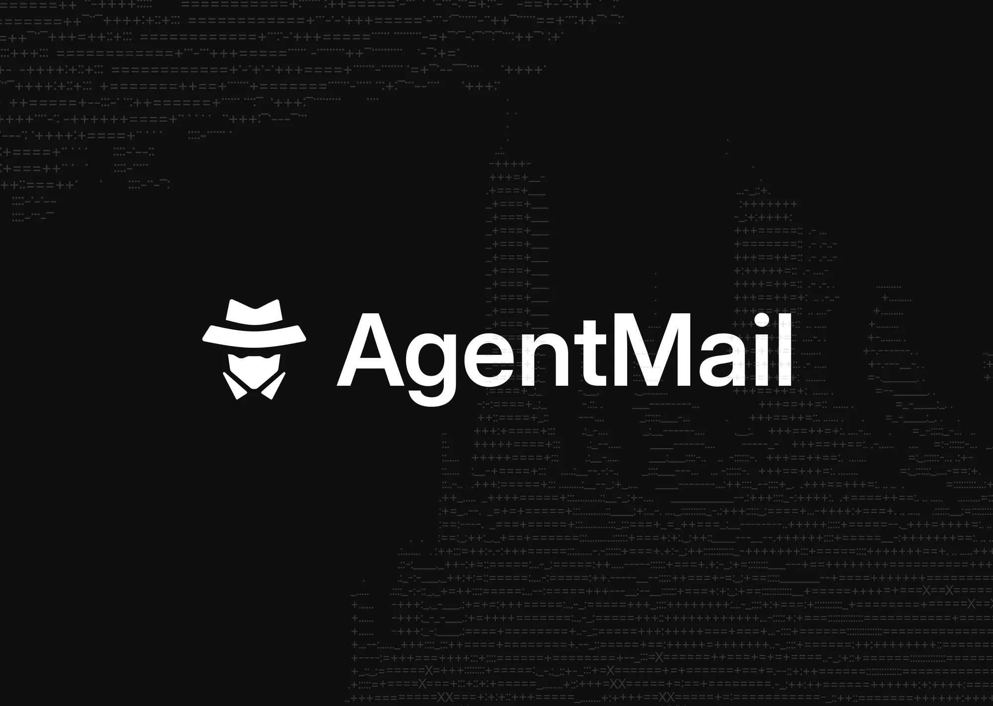 AgentMail logo in white, over a city skyline drawn in ASCII characters.