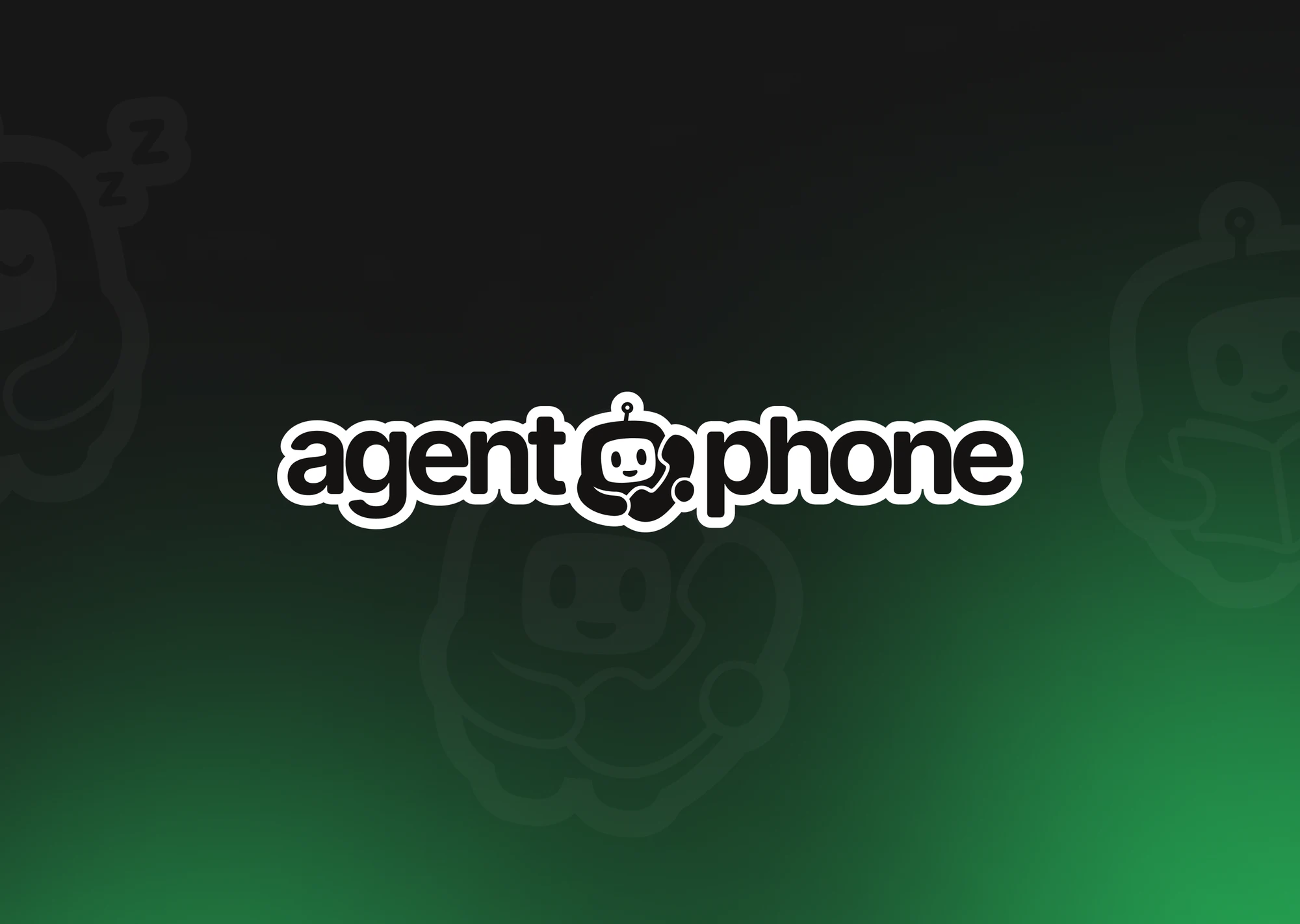 AgentPhone logo, its robot holding a phone, on black glowing green.