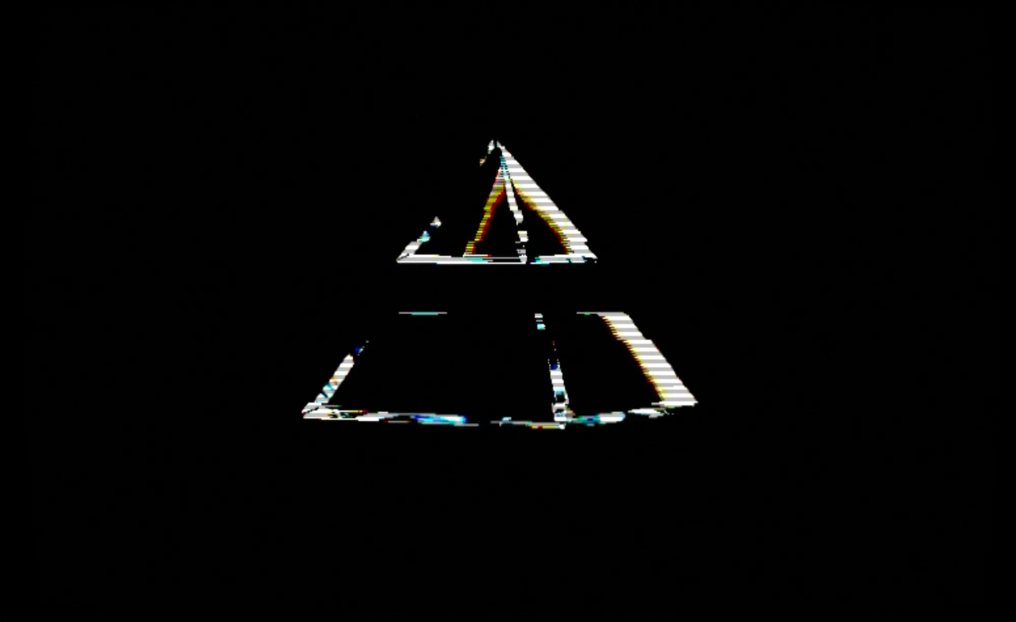 Axiom’s pyramid logo, glitching in streaks of light, on black.